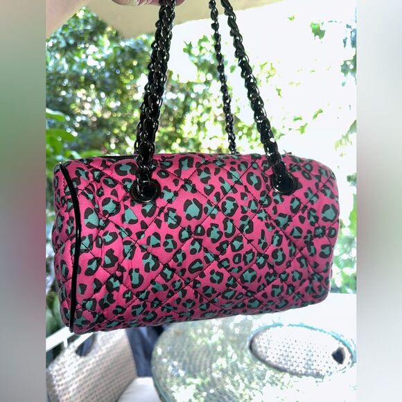 Betseyville Vintage Betsey Johnson Pink Cheetah Quilted Barrel Purse Habdbag - Picture 3 of 12